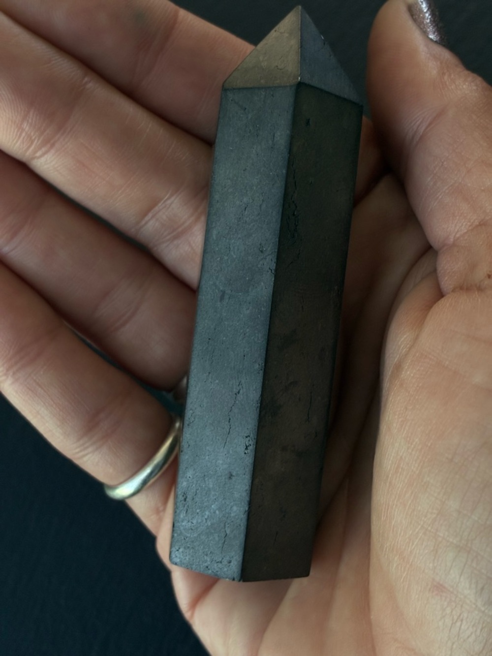 Shungite Hexagonal Pointed Crystal Tower - Picture 8 of 9